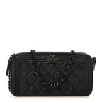Lambskin Quilted Small Boy Clutch With Chain So Black