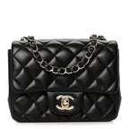 Lambskin Quilted Mini Square Flap Black