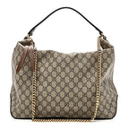 GG Supreme Monogram Large Linea A Hobo Light Brown
