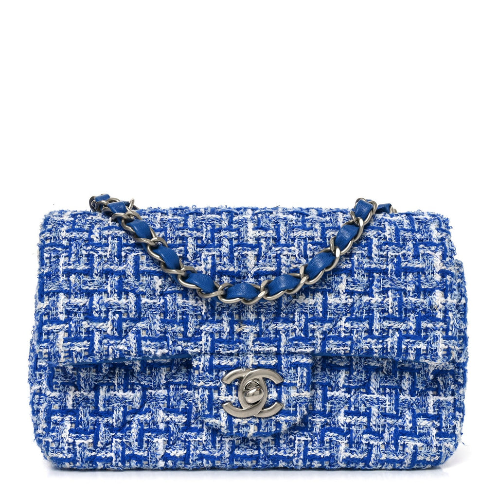 Tweed Quilted Mini Rectangular Flap Blue White