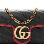 Vintage Effect Calfskin Matelasse Diagonal Super Mini Torchon GG Marmont Shoulder Bag Black Romantic Cherry