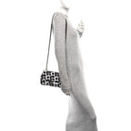 Satin Sequin Embellished Flower Mini Rectangular Flap Black White Blue