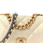 Iridescent Calfskin Quilted Large Chanel 19 Flap White