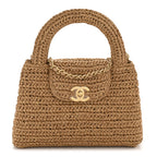 Braided Raffia Nano Kelly Flap Bag Dark Beige