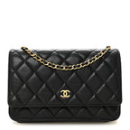 Lambskin Quilted Wallet On Chain WOC Black