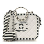 Caviar Quilted Striped Medium CC Filigree Vanity Case White Black