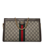 GG Supreme Monogram Web Medium Ophidia Chain Shoulder Bag Brown