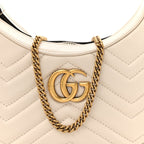 Calfskin Matelasse Chevron Mini GG Marmont Half Moon Hobo Mystic White