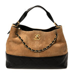Suede Calfskin Shiny Lambskin Quilted Small Coco Base Shopping Bag Beige Black