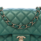 Iridescent Lambskin Quilted Mini Rectangular Flap Green