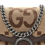 Monogram Jumbo GG Textured Dollar Calfskin Mini Dionysus Chain Wallet Camel Ebony New Acero
