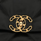 Shiny Goatskin Quilted Large Chanel 19 Flap Black