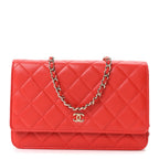 Lambskin Quilted Wallet On Chain WOC Red
