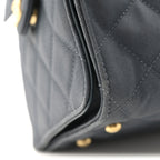 Canvas Quilted Medium Chanel 25 Handbag Dark Blue
