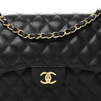 Caviar Quilted Jumbo Double Flap Black