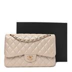 Iridescent Caviar Quilted Jumbo Double Flap Beige