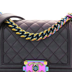 Iridescent Goatskin Quilted Small Boy Flap Purple