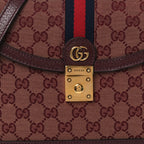 GG Supreme Monogram Textured Dollar Calfskin Web Small Ophidia Padlock Top Handle Bag Bordeaux