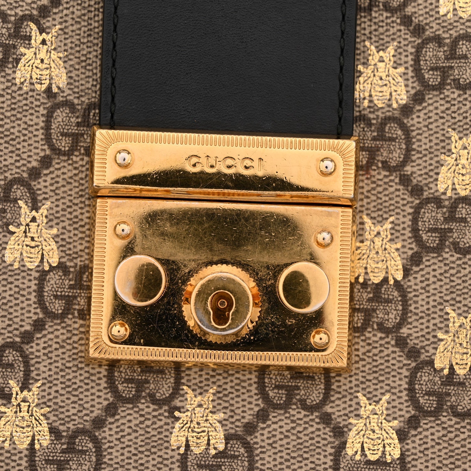 GG Supreme Monogram Bees Small Padlock Tote Beige Oro Black