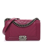 Lambskin Chevron Quilted Medium Boy Flap Dark Pink