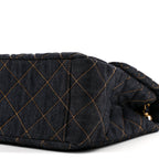 Denim Quilted XXL Travel Flap Bag Dark Blue Orange