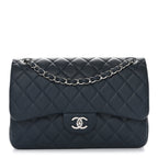 Caviar Quilted Jumbo Double Flap Blue