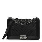 Calfskin Chevron Quilted New Medium Boy Flap Black