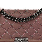 Crumpled Lambskin Medium Studded Boy Flap Pink
