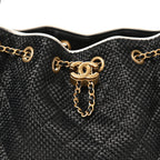 Braided Raffia Calfskin Quilted Small Chanel 25 Handbag Black White