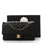 Caviar Quilted Medium Double Flap Black