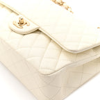 Caviar Quilted Medium Double Flap White