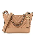 Aged Calfskin Chevron Quilted Small Gabrielle Hobo Beige