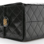 Shiny Crumpled Calfskin Quilted Small Chanel 25 Handbag Black
