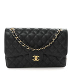 Caviar Quilted Jumbo Double Flap Black