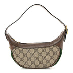 GG Supreme Monogram Textured Calfskin Web Mini Ophidia Half Moon Hobo Beige Ebony New Acero
