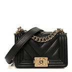 Lambskin Chevron Quilted Mini Boy Flap  Black