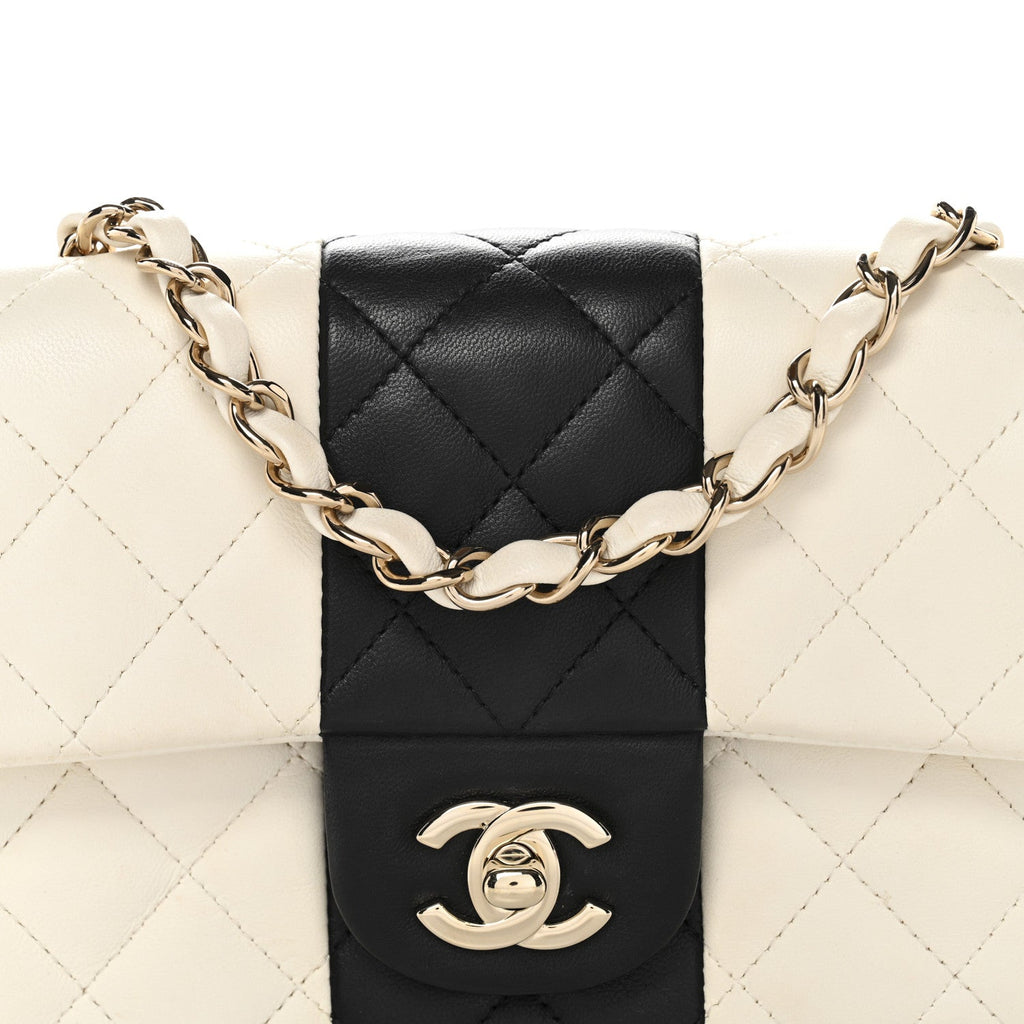 Lambskin Quilted Mini Rectangular Flap White Black