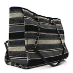 Striped Canvas Small Deauville Tote Dark Grey