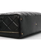 Shiny Grained Calfskin Quilted Large Travel Bowling Bag Black
