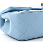 Lambskin Quilted Mini Rectangular Flap Light Blue