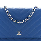 Caviar Chevron Quilted Wallet On Chain WOC Blue
