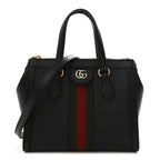 Textured Calfskin Web Small Ophidia Tote Bag Black