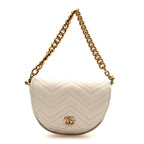 Calfskin Matelasse Mini GG Marmont Chain Belt Bag Mystic White