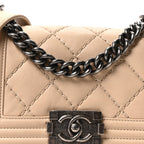 Calfskin Double Stitch Small Boy Flap Beige