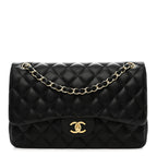 Lambskin Quilted Jumbo Double Flap Black