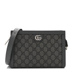 GG Supreme Monogram Textured Dollar Calfskin Web Small Ophidia Shoulder Bag  Grey Black Graphite Grey