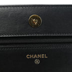 Lambskin Quilted Twisted CC Wallet On Chain WOC Black