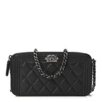 Grained Calfskin Quilted Boy Phone Holder Wallet On Chain Black