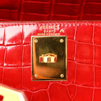 Shiny Porosus Crocodile Kelly Sellier 28 Rouge Vif