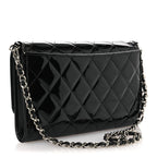 Patent Quilted Wallet On Removable Chain WOC Black